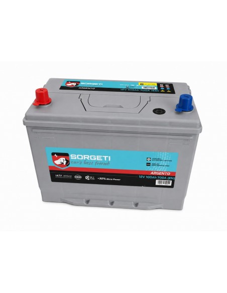 Baterie auto 100Ah Sorgeti Argento Asia 306x175x220 700A 12V, polaritate inversa - Sorgeti.ro